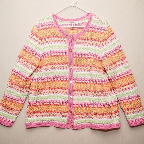 womens Pastel spring button up cardigan sweater Appleseed's Limited Edition L - Picture 1 of 7